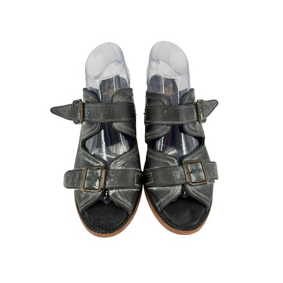 Freebird by Steven Shoes - Freebird by Steven Caprice Buckle Sandals Wood Heel Womens 9 Leather Black Boho